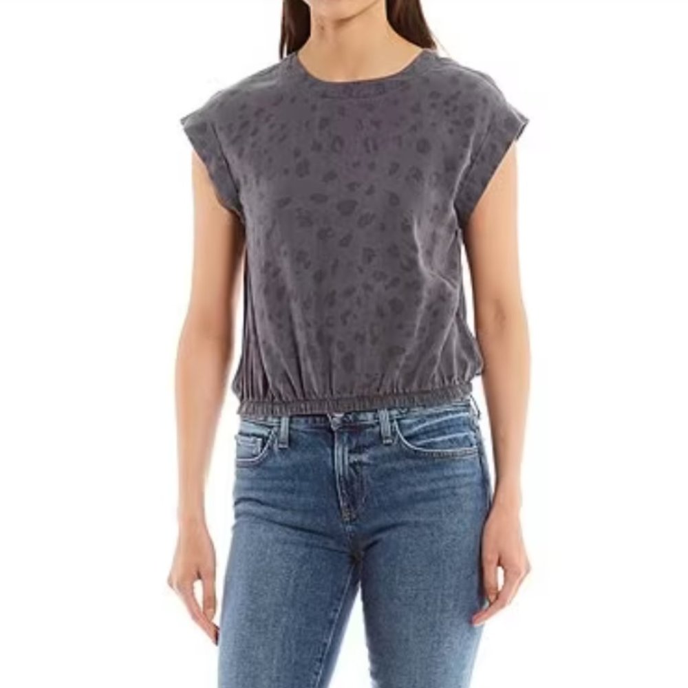 EUC Cloth & Stone Leopard Print Button Back Dolman Top in Ash